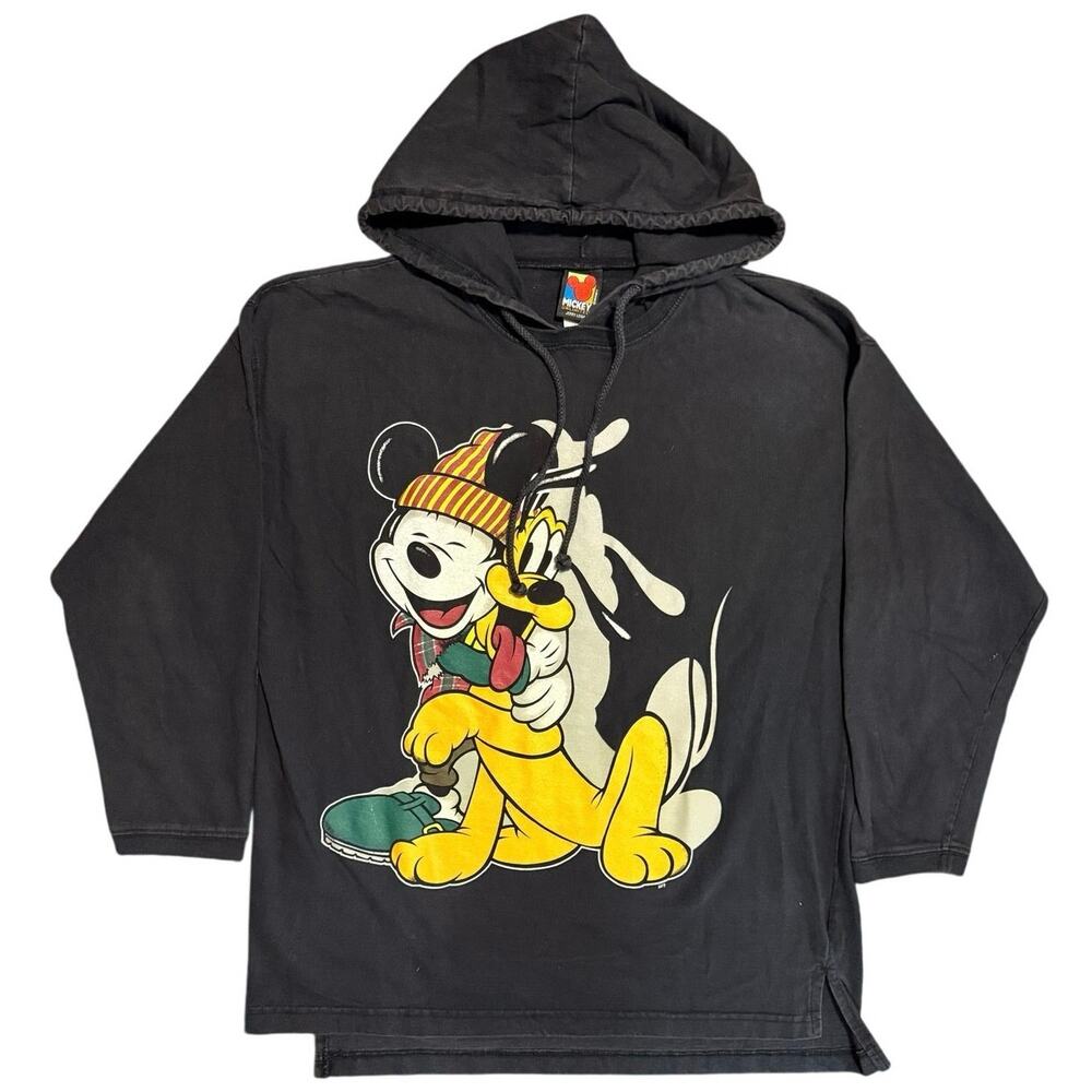 VTG 90s Disney Mickey Unlimited Grunge Mickey & Pluto Hoodie Jerry Leigh Medium